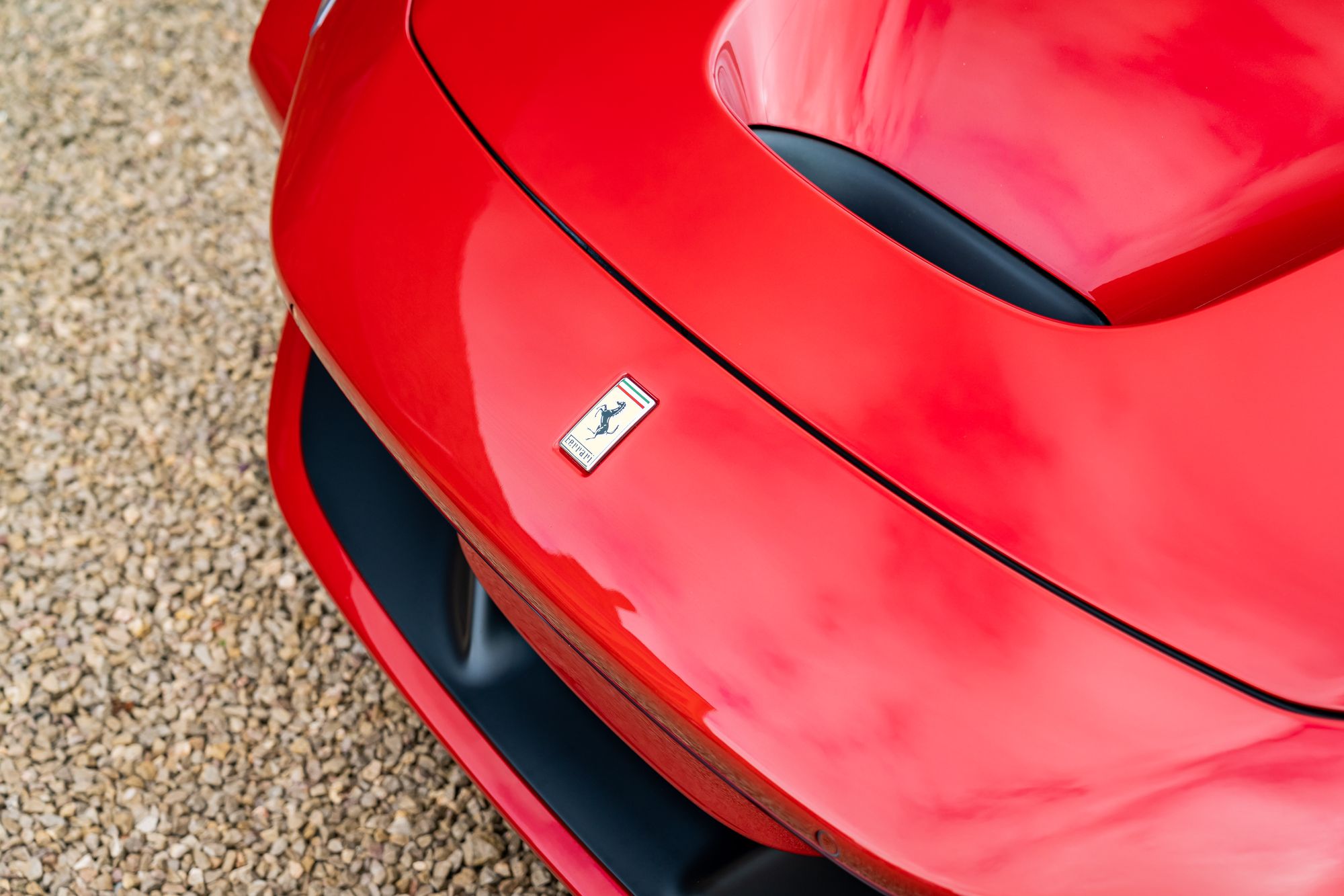 Closeup Ferrari Portofino Engine Bay Red Engine Cover Biturbo